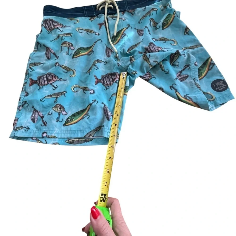 Psycho Tuna Vallarta Blue & White Fishing Lures Board Short Swim Trunks  SZ 32